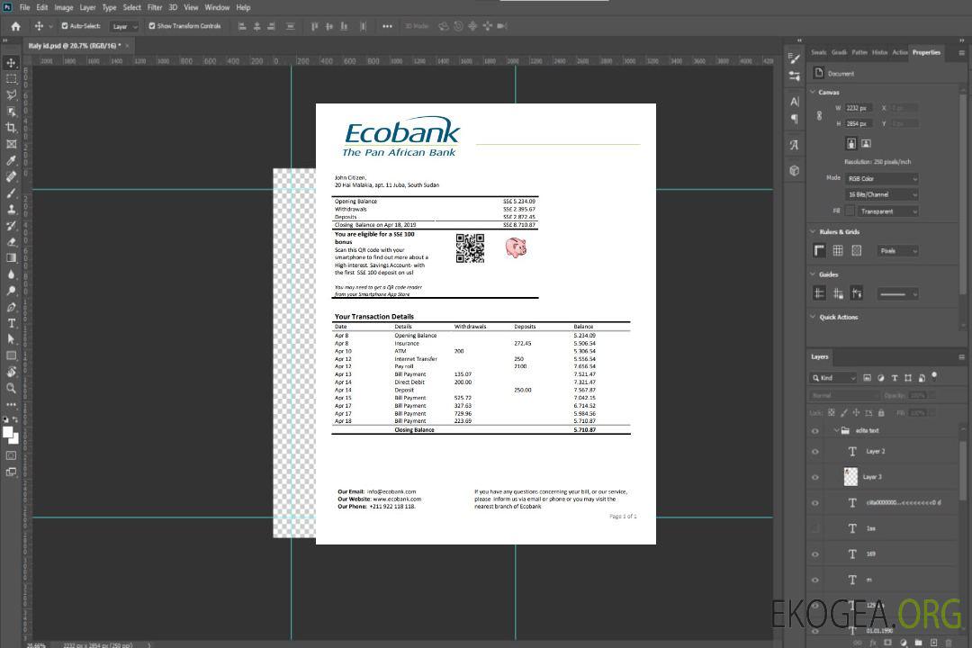 Relevé bancaire Ecobank du Soudan du Sud template Relevé bancaire Ecobank du Soudan du Sud template